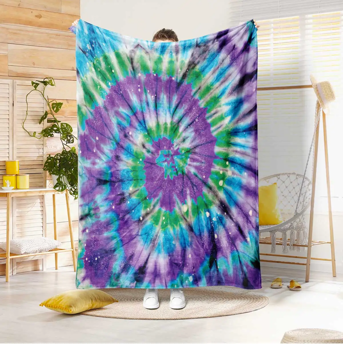 

1 шт., фланелевое одеяло с абстрактным рисунком Tie Dye, 260 г, мягкое и удобное хлопковое одеяло для дивана, шаль, одеяло