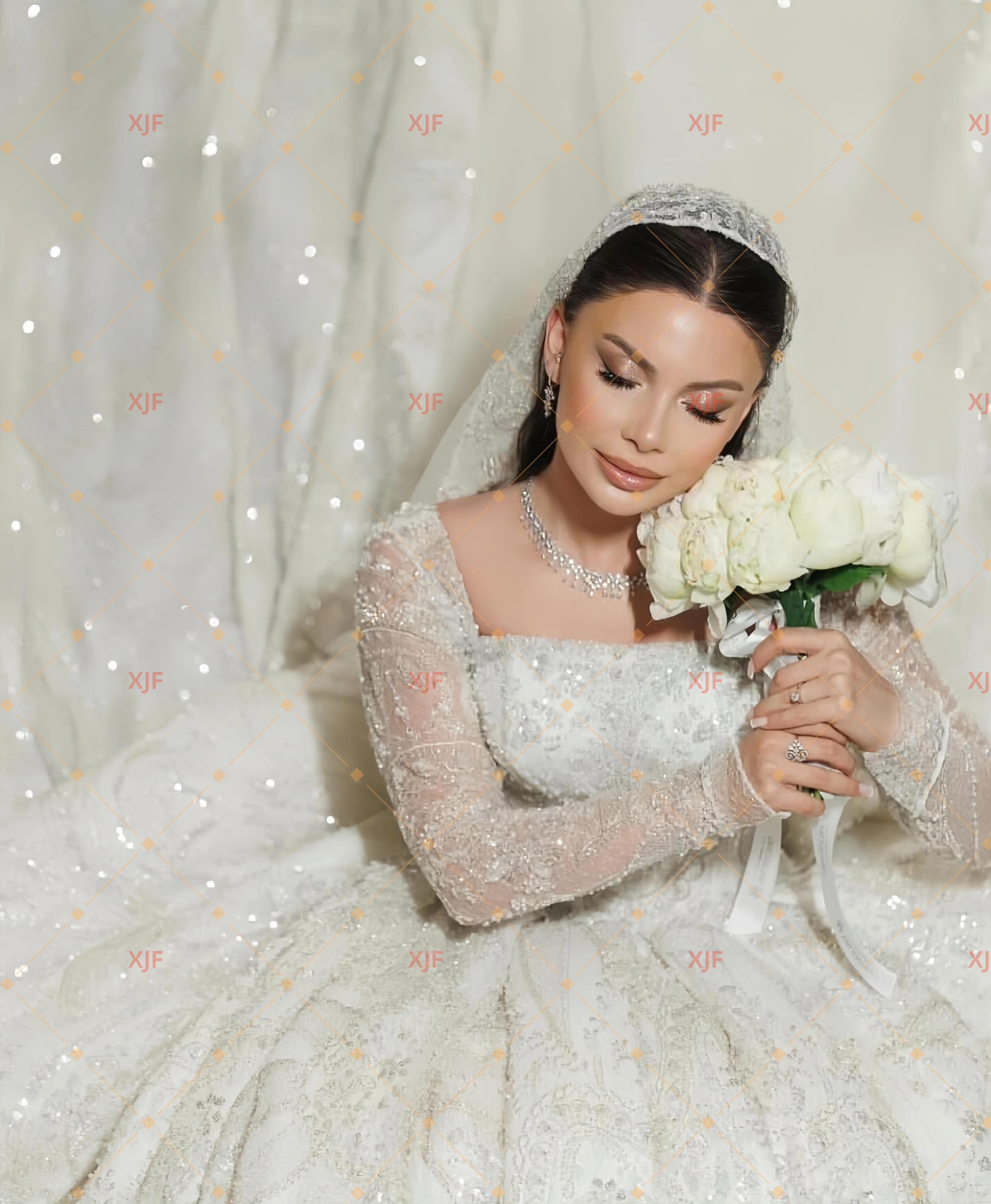 

Бальное платье с квадратным вырезом и длинными рукавами по индивидуальному заказу, элегантное свадебное платье из бисера, платья de novia amanda novias amanda novias of official