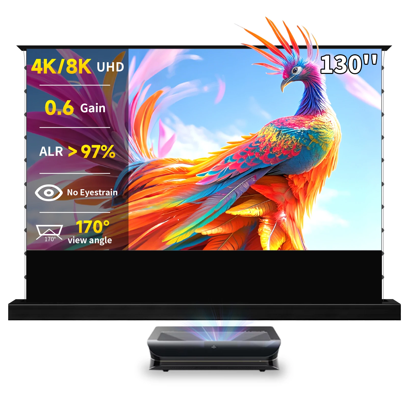 

130 inch Electric Tension Floor Rising Projector Screen for UST ALR 4K HD Laser TV Projector Motorized Ultra Short Throw Screen