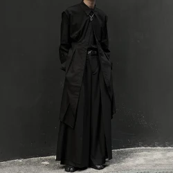 Mens Mid-Length Shirt Dark Gothic Style Casual Cape Autumn Japanese Streetwear Fashion Mature Style Long-Sleeve Tops Unisex 2024