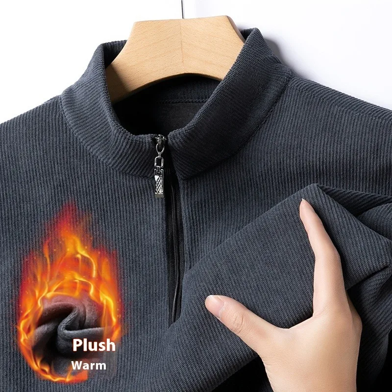 

Autumn Winter Half Zipper Corduroy Fleece Sweatshirts Men Casual Social Men Sweaters High Collar Thicken Warm Pullovers Man