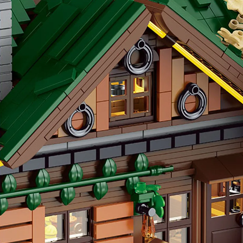 MOC Bos Houten Huis Bouwstenen Cabine Model Bakstenen Stad Street View Kinderen Speelgoed Educatief Meisjes Jongens Verjaardagscadeau