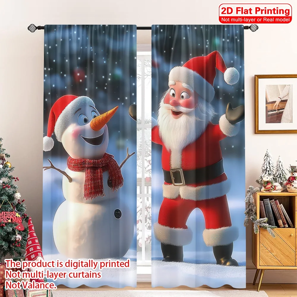 

2pcs 2D flat printing Merry Christmas Popular Curtains Santa Claus and Snowman1 100% Polyester Without Electricity 0 Use for