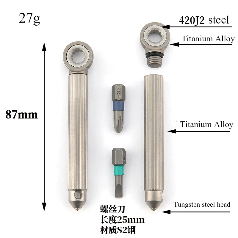 Imagem -04 - Chave de Fenda Phillips Magnética Portátil s2 Steel Liga de Titânio Conjunto de Ferramentas Multifuncional com Cabeça de Aço de Tungstênio Janela Quebrada