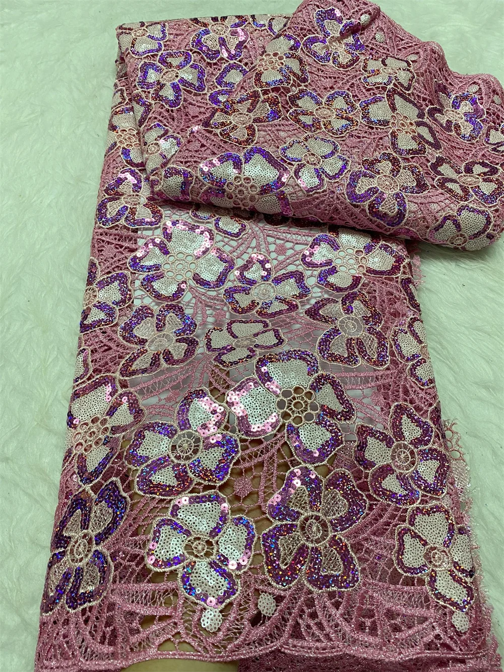 Purple African Lace Fabric 2024 High Quality New Embroidered Lace Fabric By Meters 2024 Elegant Fabric For Party Dresses Wp333-2