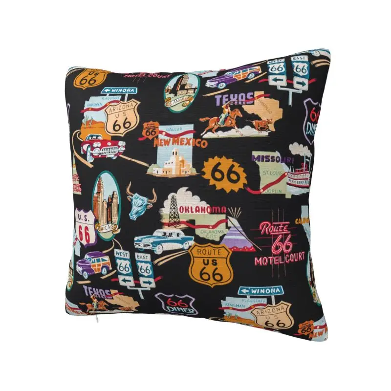 Luxury Vintage Route 66 Cushion Cover for Sofa Velvet America Road Map Throw Pillow Case Living Room Decoration
