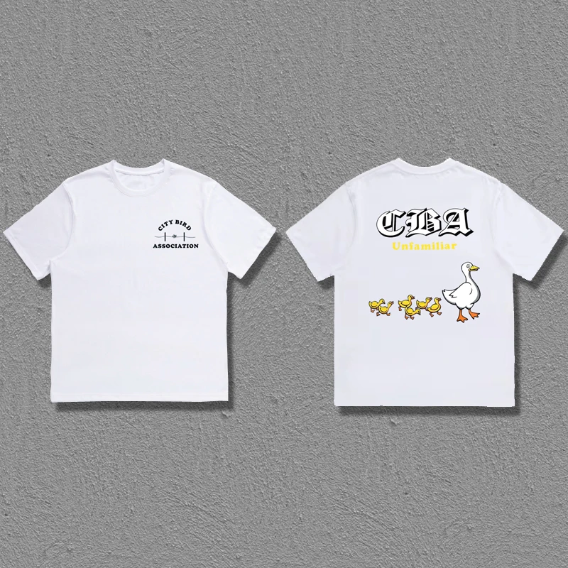 New Cartoon Duck Family Cute Retro Print Beams Short Sleeve Loose Casual Simple O-Neck Men Women BEAMS JAPAN T-Shirts