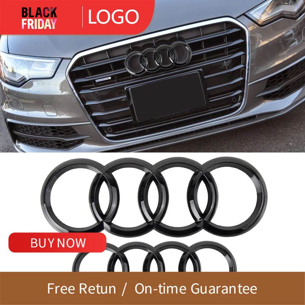 For Audi Logo Q3 TT Mk2 A3 8V 8P S5 S3 A1 A4 B8 A5 Q5 RS Q7 A7 A6 R8 Car ABS Badge Front Middle Rings Grille Cover Trunk Sticker