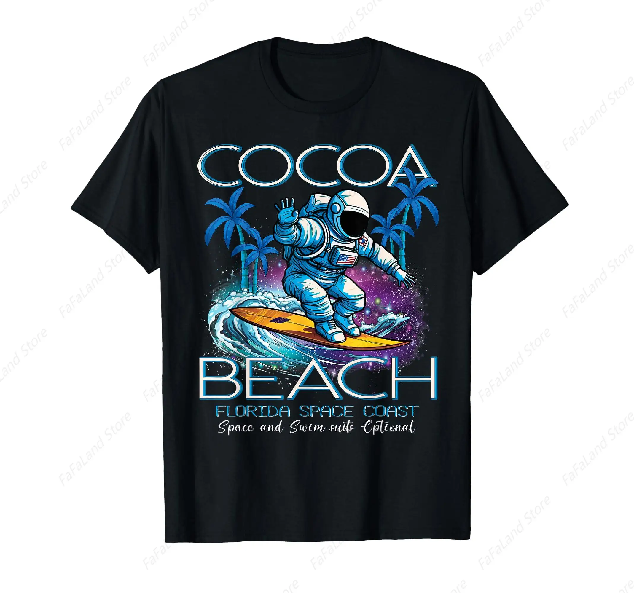 Cocoa Beach Florida Gateway To Space Surfing Astronaut T-Shirt for Men Women Cotton Summer Top Tee