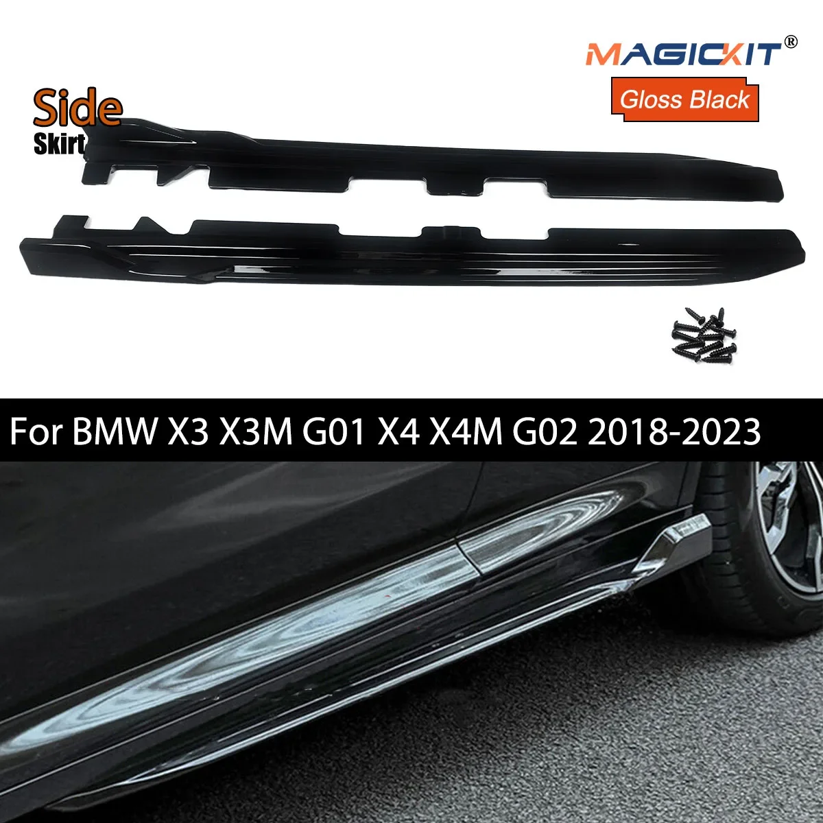 For BMW X3 X3M G01 X4 X4M G02 2018-2023 Black Side Skirt Body Guard Molding Trim