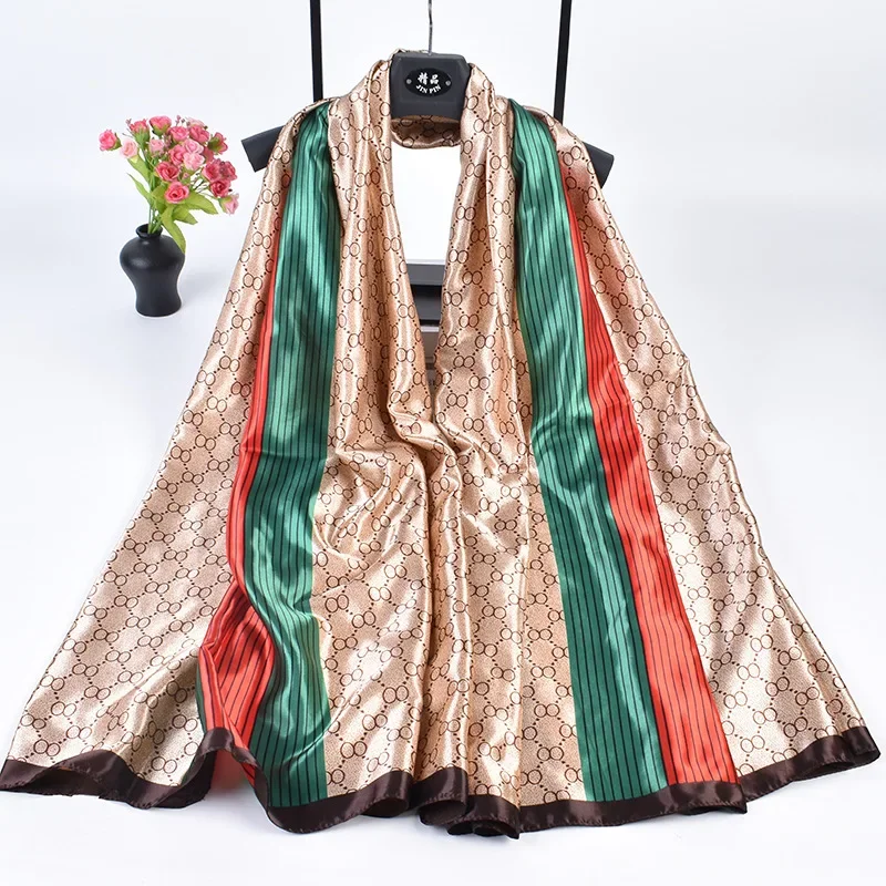 

Women Fashion Print Silk Scarf Luxury Brand Warm 180X90CM Scarves Popular Lrage Satin Finish Shawl The Four Seasons Design Hijab