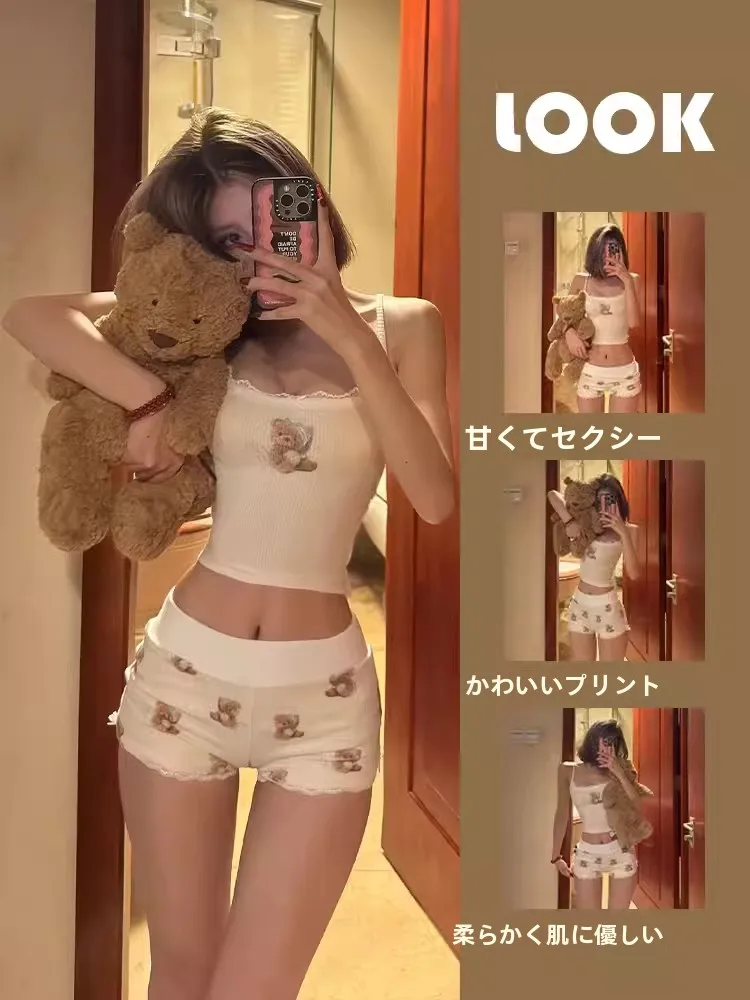 meninas-puro-desejo-urso-cinta-spwear-feminino-verao-2024-fino-ajuste-sexy-colete-orts-casa-roupas-conjunto-dos-desenhos-animados-bonito-sle