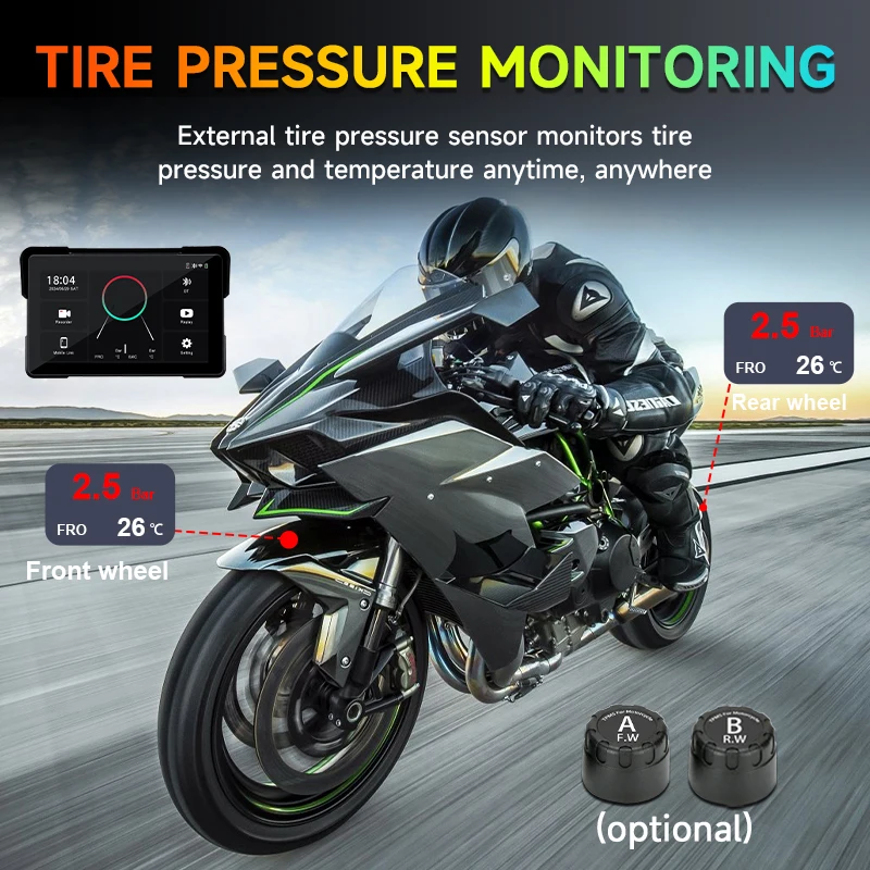 5/7-дюймовый портативный мотоциклетный GPS-навигатор для беспроводного CarPlay Android Auto Dual BT Поддержка TPMS IPX7 Водонепроницаемый ЖК-дисплей