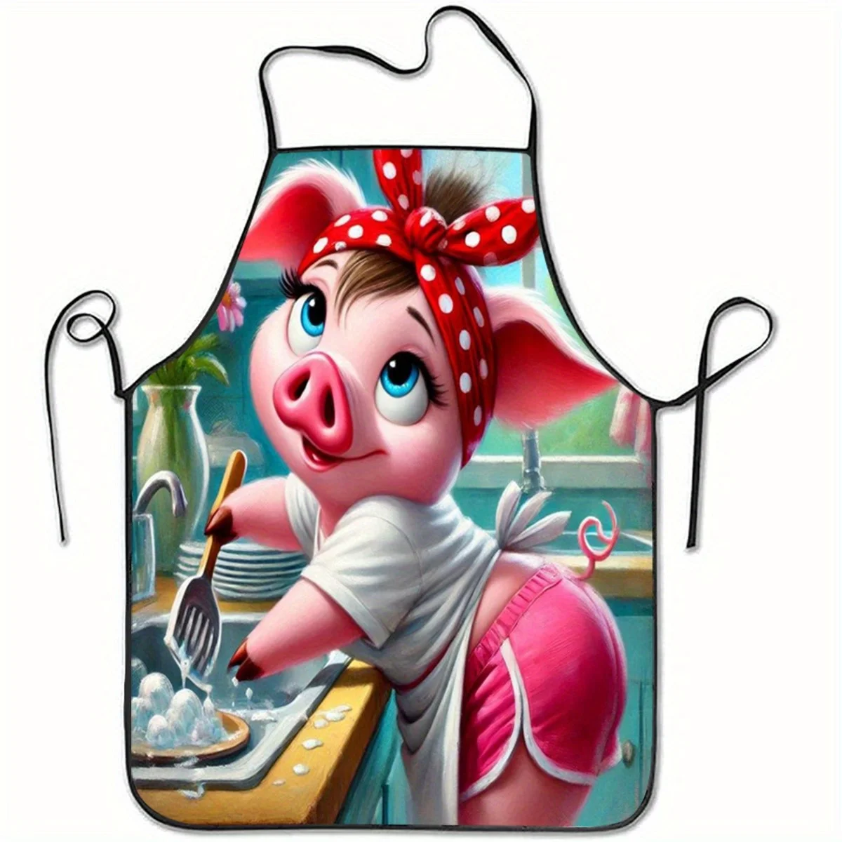 Delantal de Cocina con Estampado de Cerdo Rosa [Cute Pig Kitchen], Duradero y Resistente a las Manchas, Delantal para Hornear y Cocinar