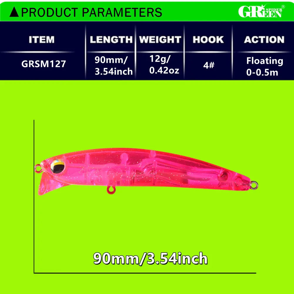 GREENSPIDER 90mm 12g Wolfram Gewicht System Top Angeln Lockt Minnow Kurbel Wobbler Qualität Angelgerät Haken Für Angeln – Detail 3