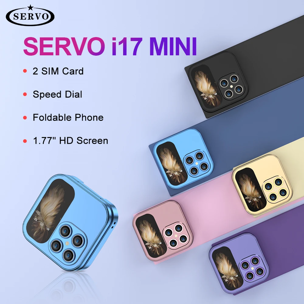 SERVO I17 Mini Foldable Small Mobile Phone 1.77-inch Screen Magic Voice 2G Double SIM Card Slot FM Radio Button Mini Flip Phones