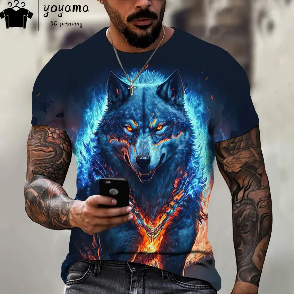 Men\'s Clothing Ferocious Wolf 3d Printing Harajuku Street Fashion T-Shirts For Men O-Neck Short Sleeve Tee Oversized T-Shirt