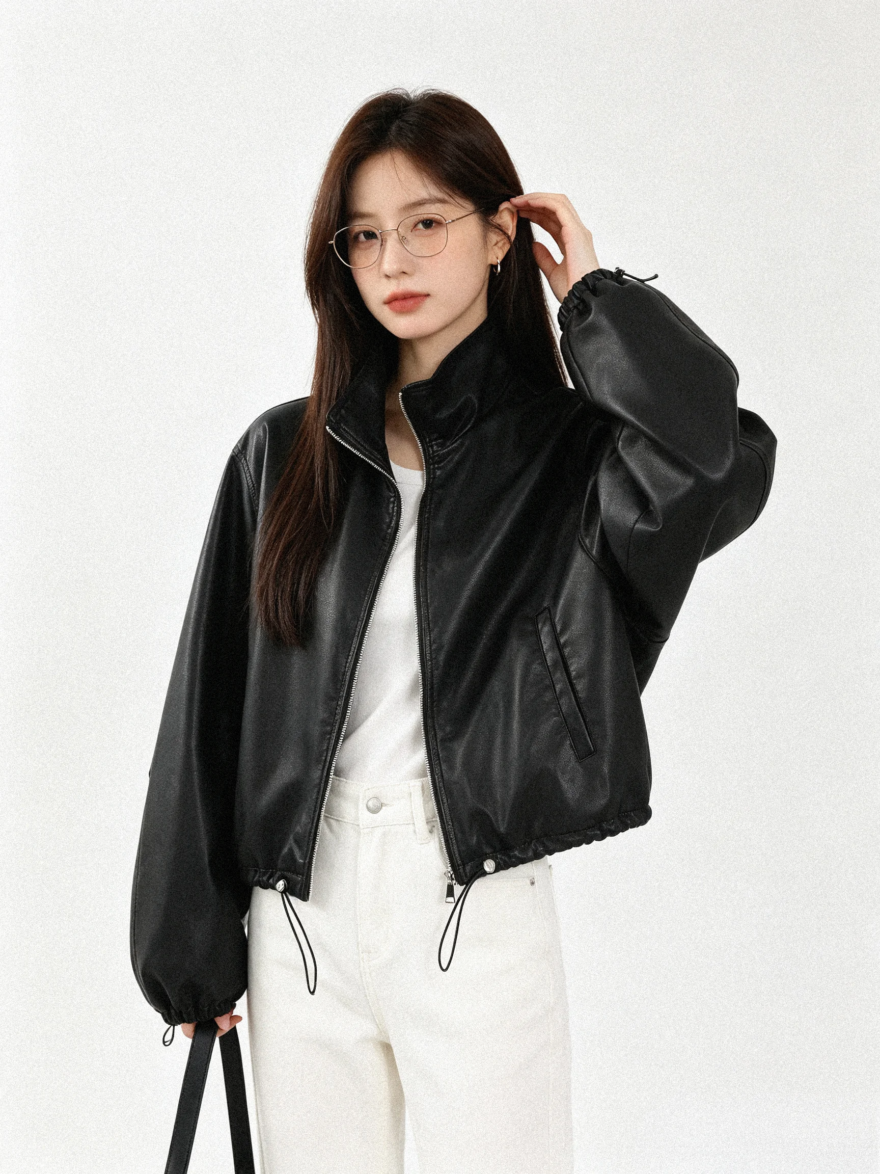 Fall Fashionable American Retro Loosely Fit Short Leather Jacket Women's Casual Style Zipper Closure Coat Versatile Top
