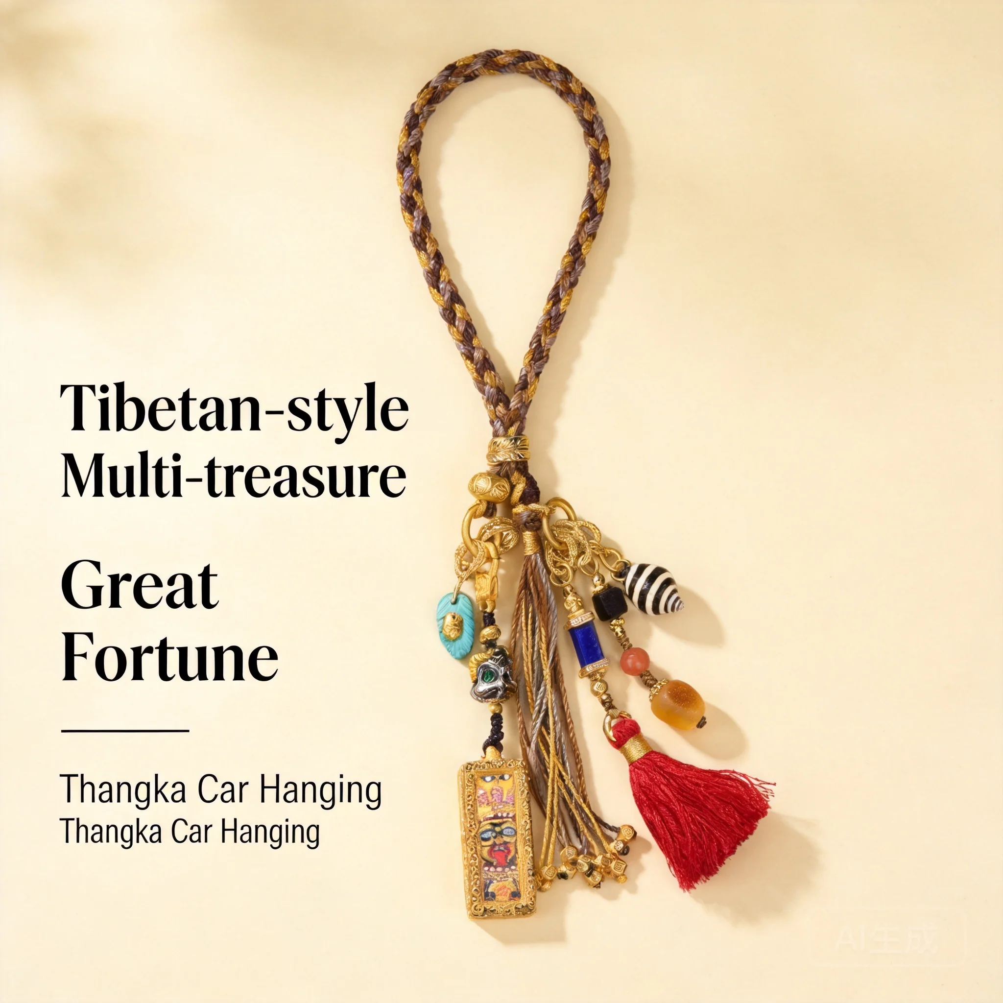 Tibetan Style Thangka Zakiram Good Luck Amulet Hand Woven Multi Treasure Tassel Car Hanger Bag Pendant Wealth Attracting Blessin
