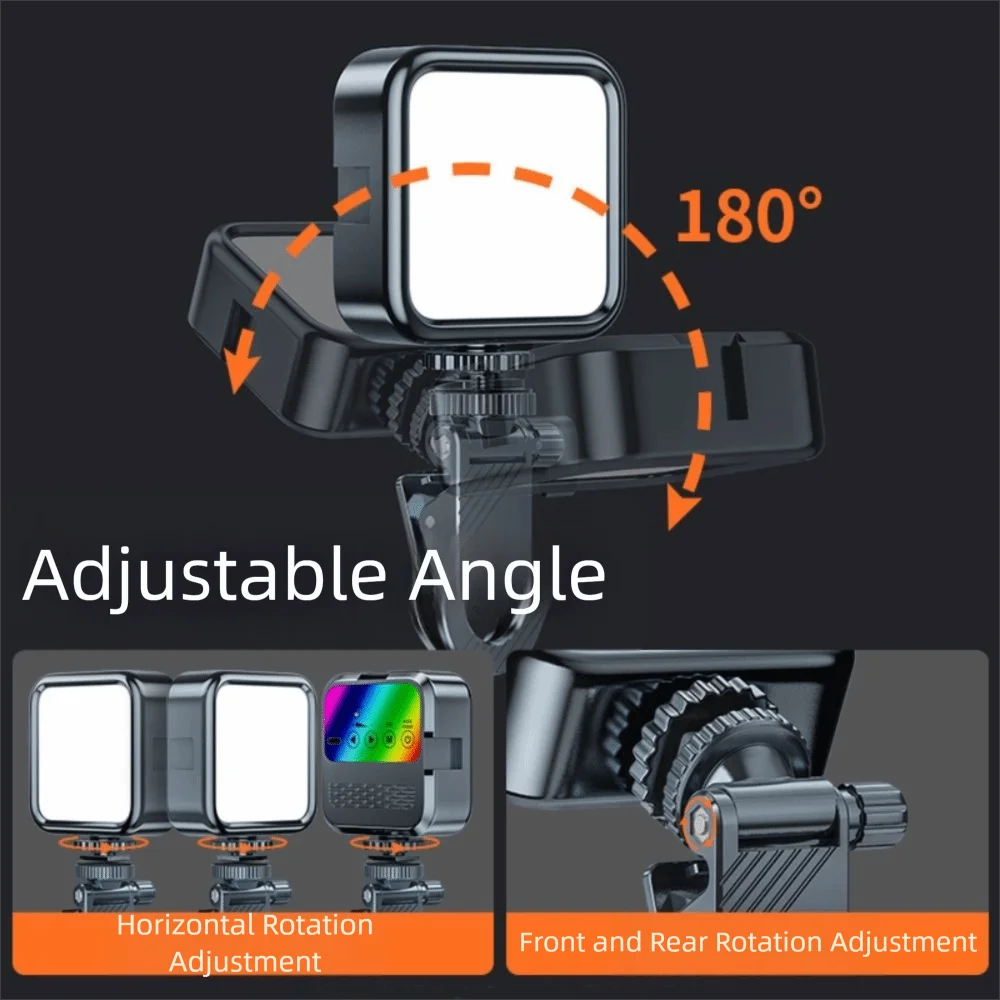 Mini Portable Selfie Fill Light Adjustable RGB Three-color LED Video Light with Clamp Handheld Photography Lighting Outdoor