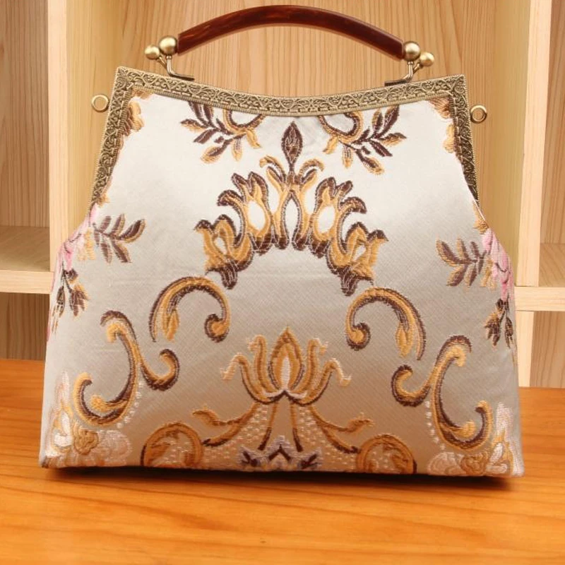 Vintage Fashion Women Lock Flowers Bag Bags Women\'s Handbags Purses Top Handle Evening Purse Crossbody Shoulder Bag Chain Strap