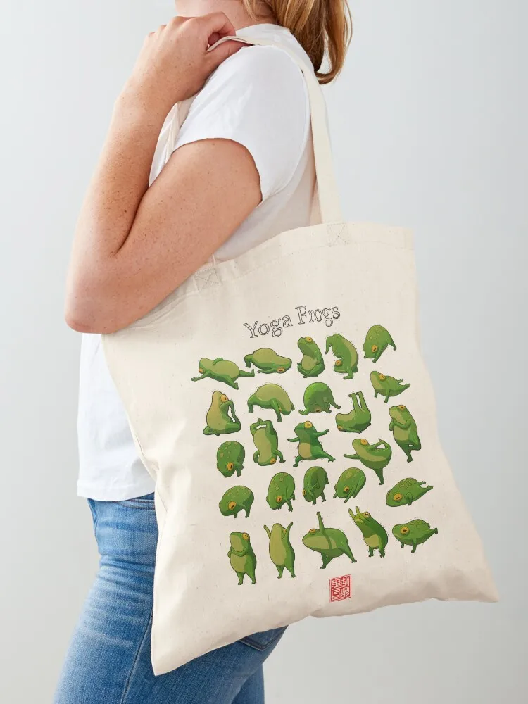 

Yoga Frogs Poster With Text Tote Bag Handbags women shopping bag cute tote bag Beach