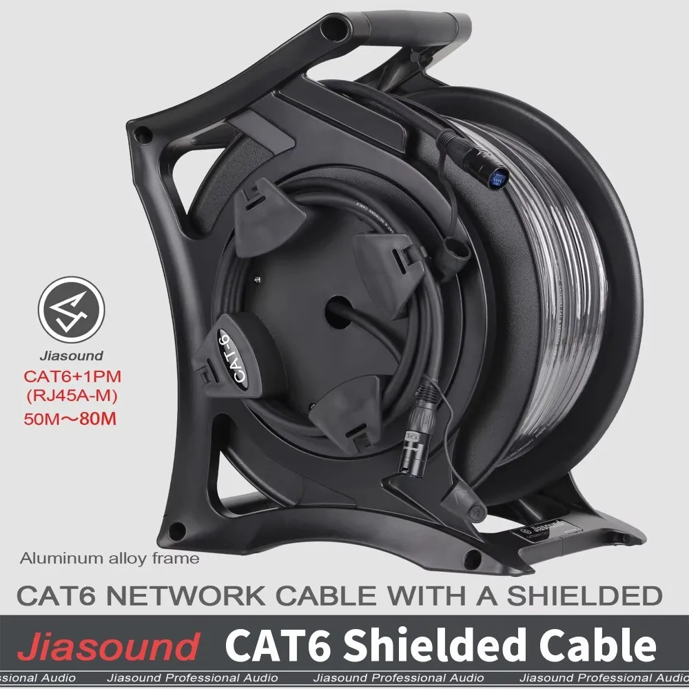 

Кабель аудиосетевой Jiasound CAT6 экранированный, для цифровых микшерных пультов, 8-жильный, витая пара, 50м/80м, портативное хранение