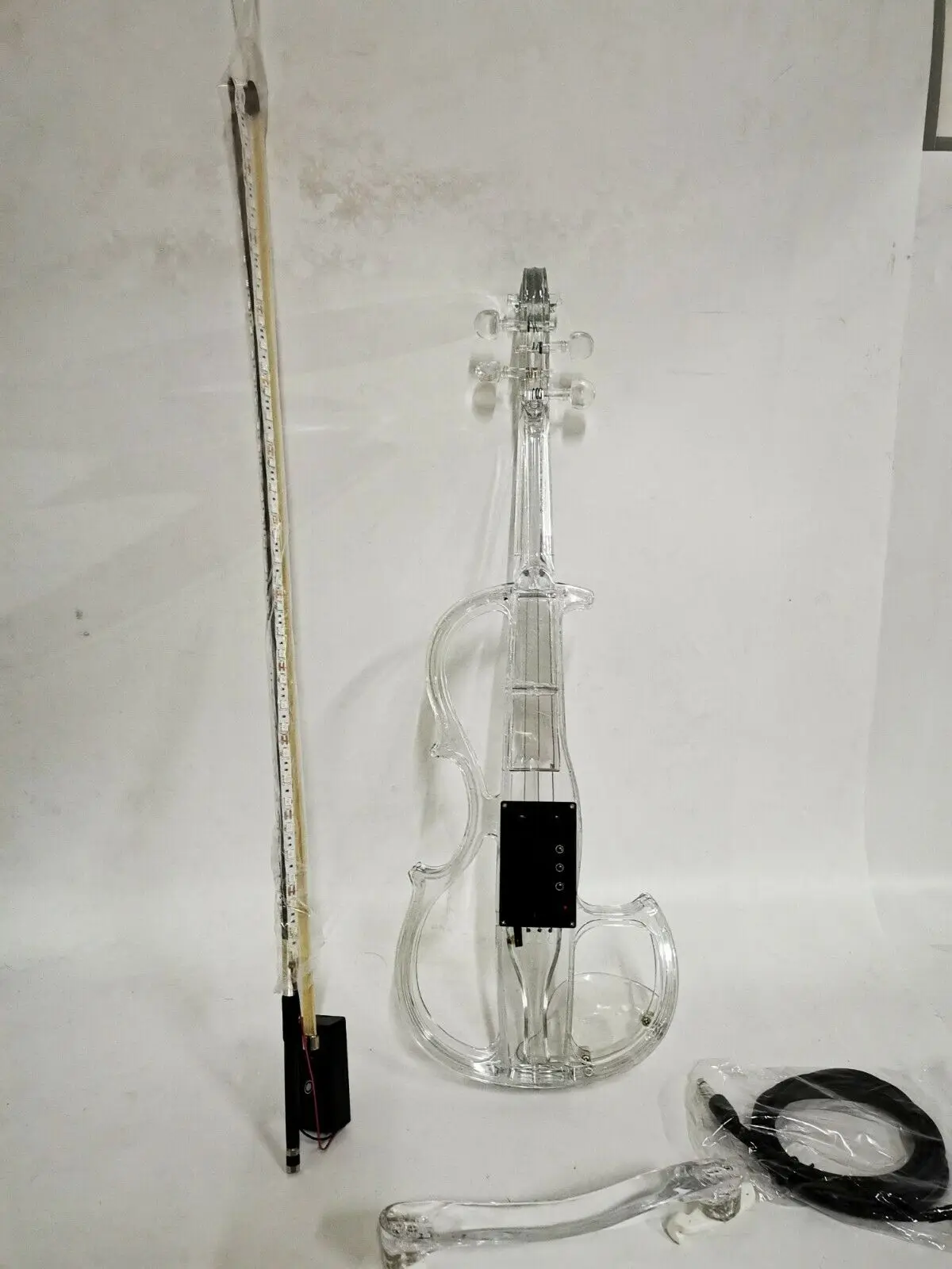 4/4 Electric Violin Transparent Crystal Acrylic Body With Led Light Violin Bow