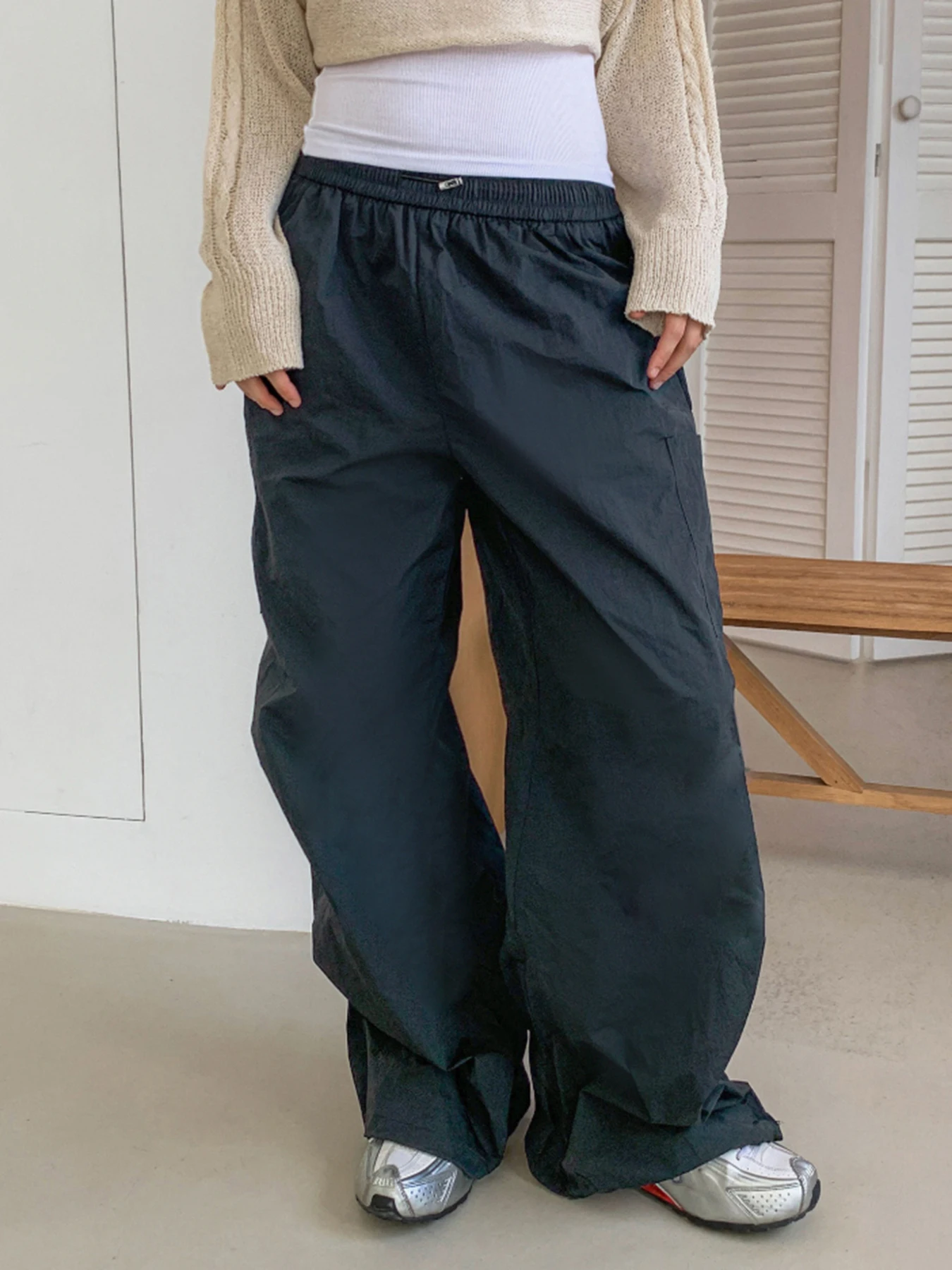 

Sweetown Solid Loose Causal Women’s Straight Trousers Fashion Trendy Chic Simple Street Style Long Pants