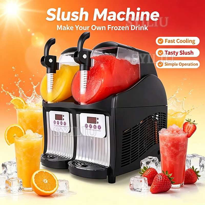 2 Jar Commercial Slushie Machine Slush Maker Frozen Drink Dispenser Ice-Cool Juice Smoothie Vending Machine