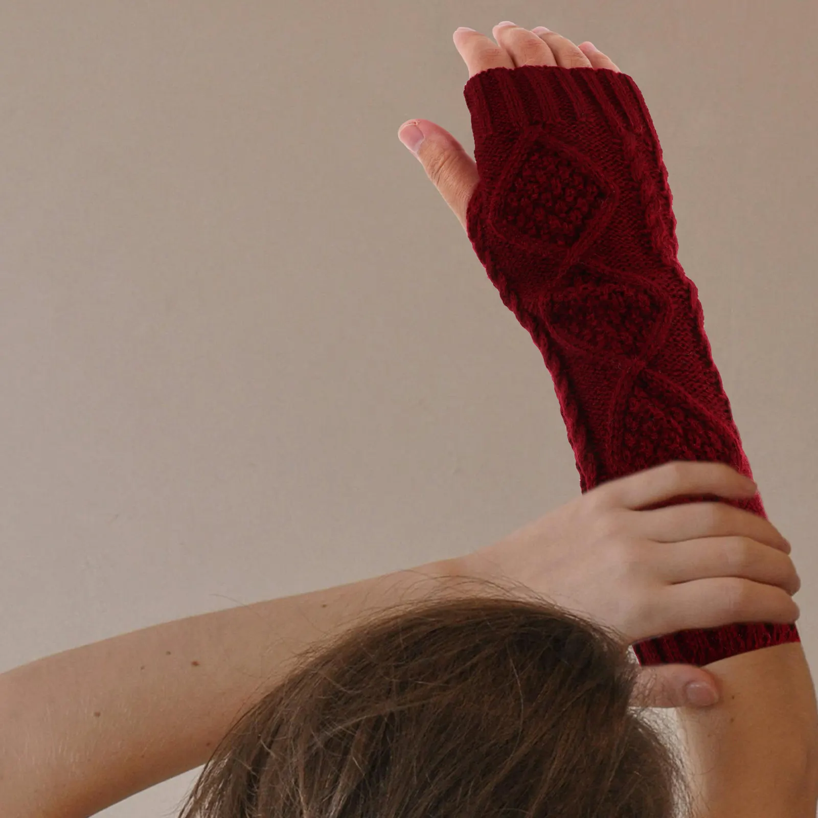 8-個のサーマルフィンガーレスアームウォーマー、ニット製肘丈サムホールグローブ、冬用リストウォーマー、通勤、旅行、屋外使用用