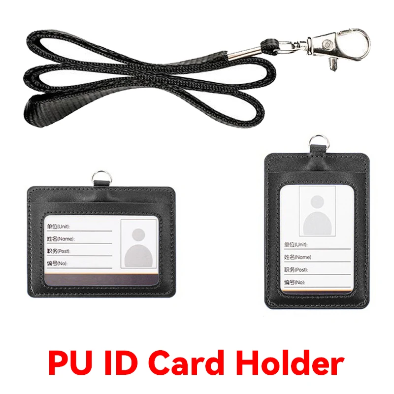 

Vertical PU Leather Badge Holder with 1 Clear ID Card Window 1 Card Slot and 1 Neck Lanyard for Office School ID Credit Card