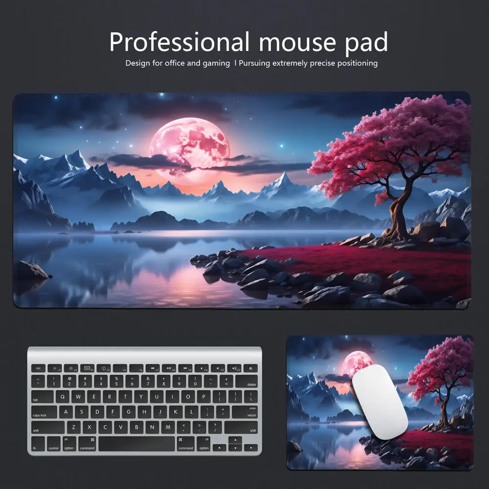 

HYBXAXC Large Anti-Slip Rubber Gaming MousePad Sakura Scenery Moon Mouse Pad Durable Deskmat Thick Seam Edge Suitable forGaming