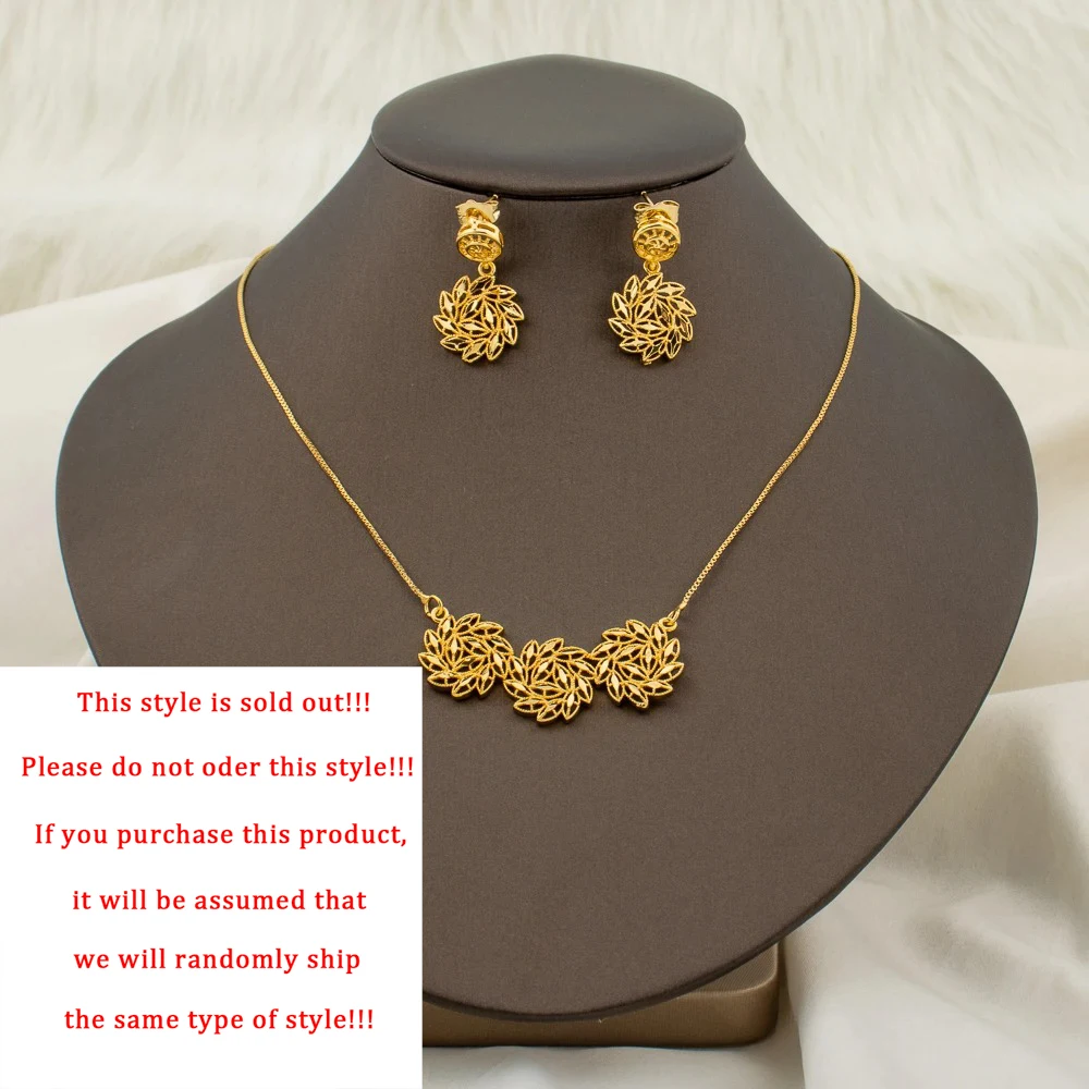 Dubai Italy Gold Color Jewelry Set for Women Simple Fashion Dangle Earrings Flower Leaf Star Pendant Necklace France Link Chain
