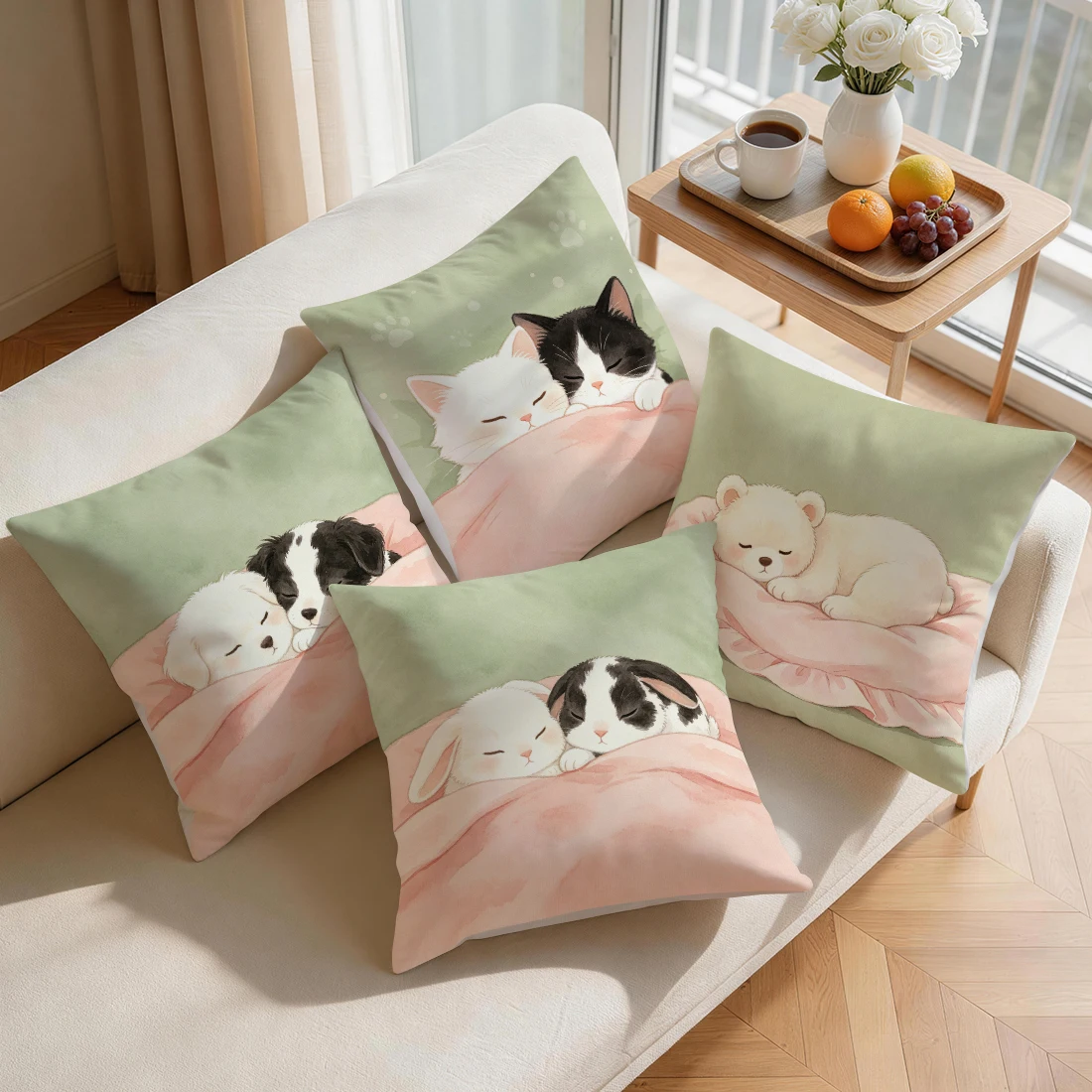 Sleeping Small Animals Pillowcase Printed Polyester 40/45/50cm Throw Pillowcover Decorative Sofa Cushion Pillowslip Home Decor