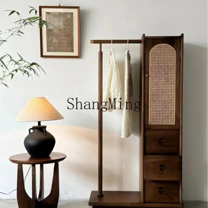 

ZYY wabi-sabi wind rattan wardrobe simple household floor-standing integrated hanger cabinet
