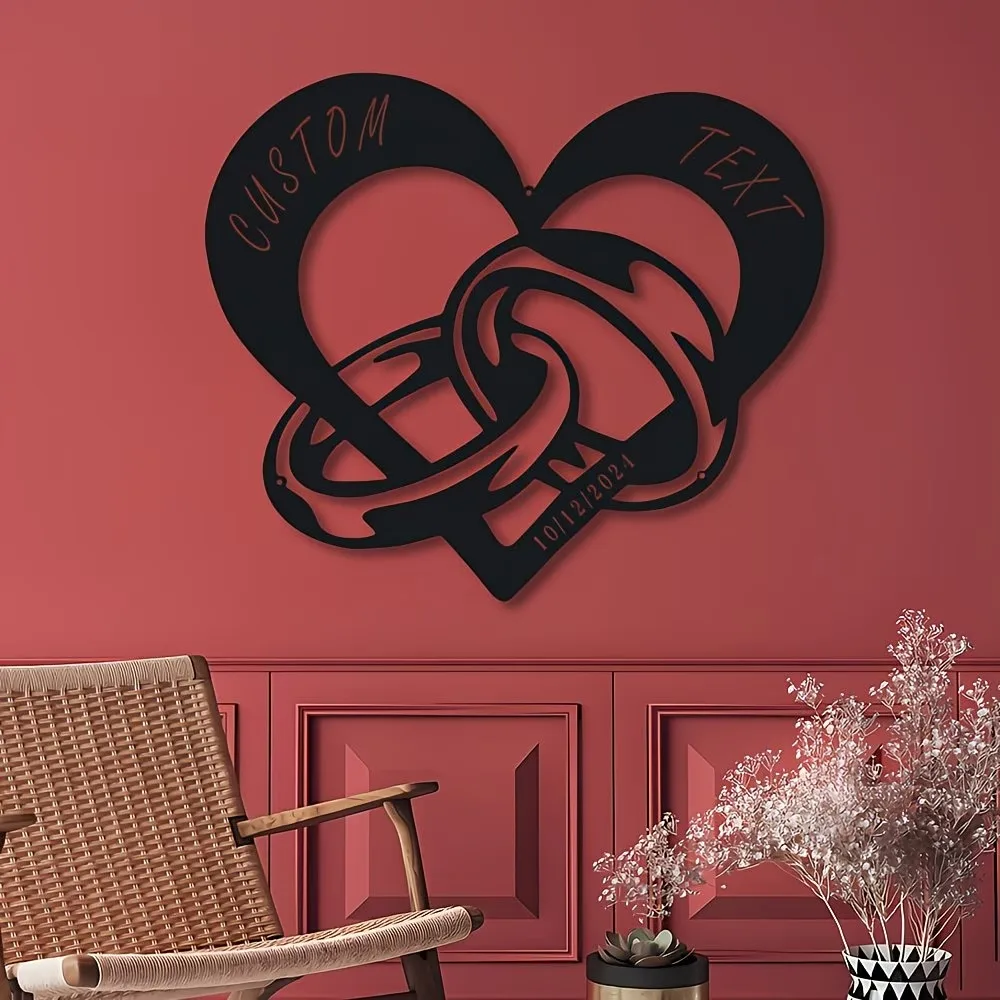 Customizable Metal Heart Wall Art with Interlocking Rings