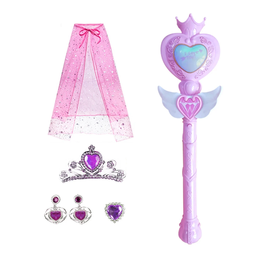 

1 set Princess Cloak Toys Kids Fairy Wand Glowing Sticks Handheld Night Flashing Cape Costume Supplies Party Props Safe Fun