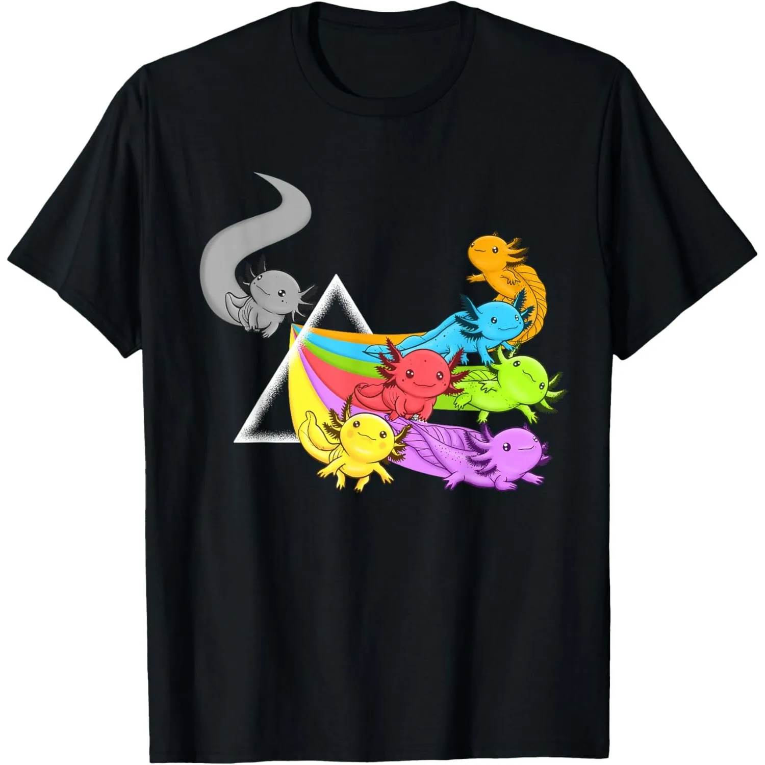 Prismatic Axolotl Prism Rainbow Graphic Print Men's Cotton T-Shirt Short Sleeve Tee