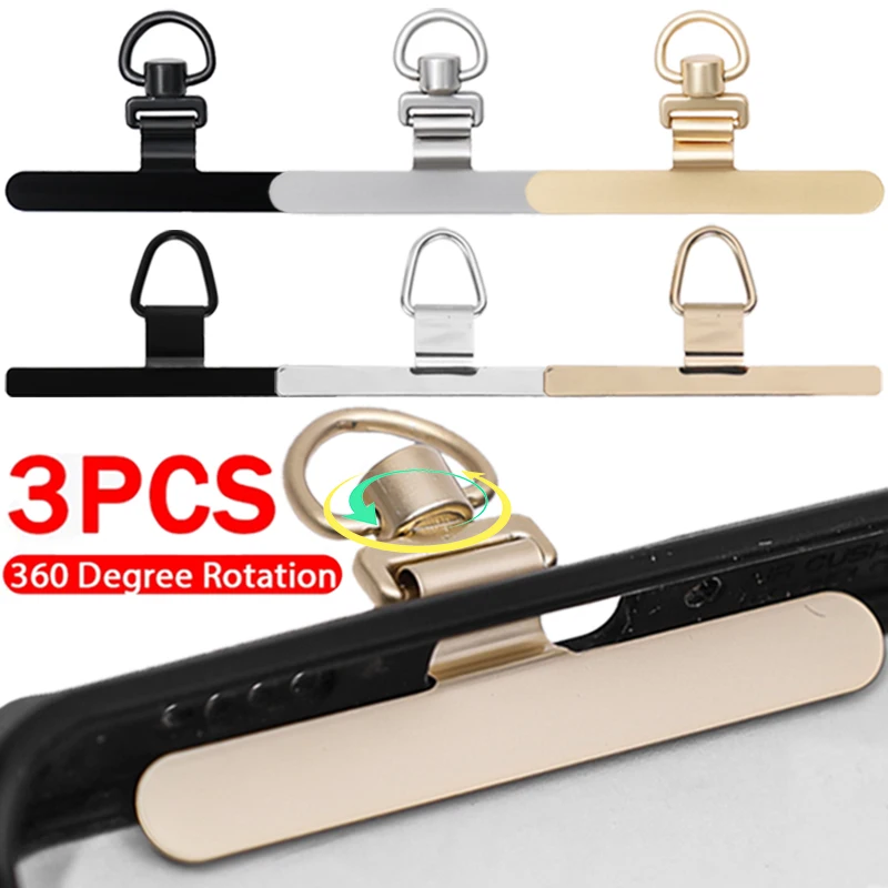 3-1Pcs Stainless Steel Phone Tether Tab Universal 360 Degree Rotatable Anti-lost Phone Lanyard Clips Strap Connector for Iphone