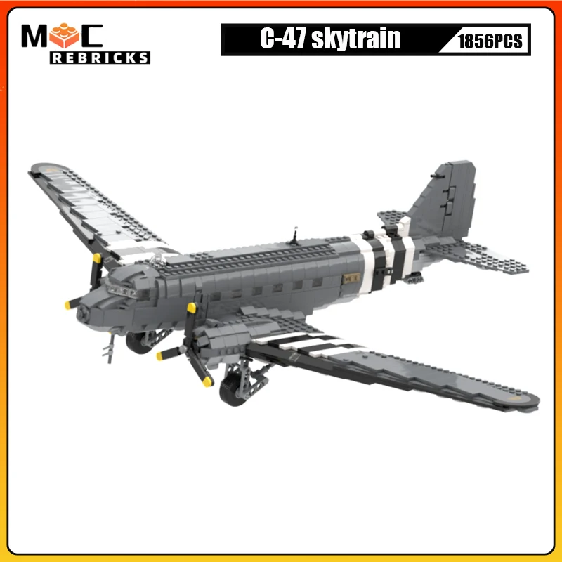 WW2 C-47 Skytrain Military Transport Aircraft Building Block Technology Assembly Model DIY Plane Collection Kit Bricks Toys Gift