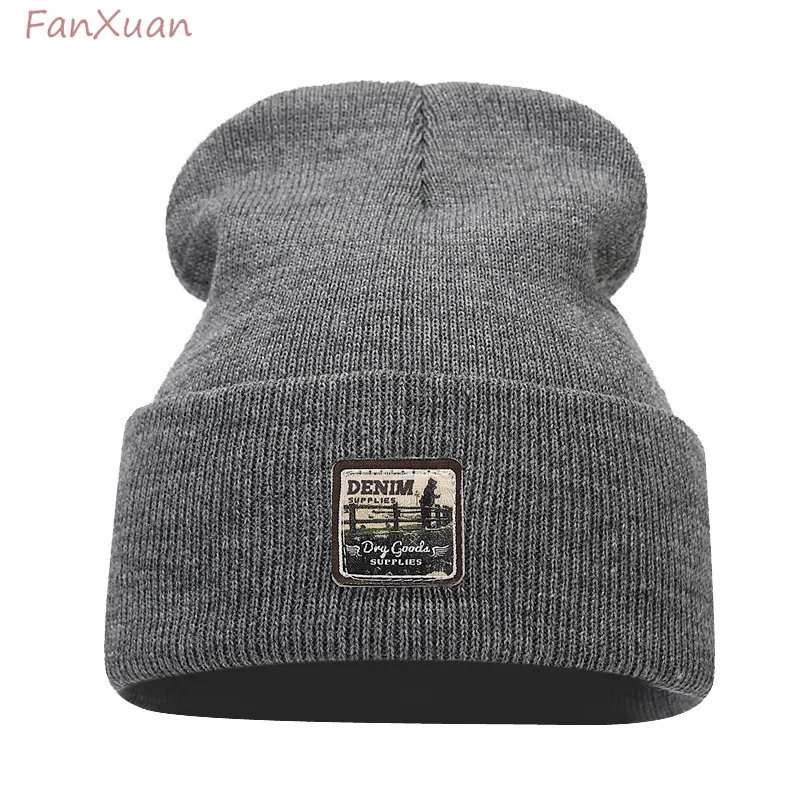 fashion label knit beanies for women men unisex solid color autumn winter hats men skullies bonnets ski cap