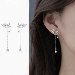 korean fashion earrings for women long tassel silver color heart drop flower jewelry party statement earrings hanging pendientes