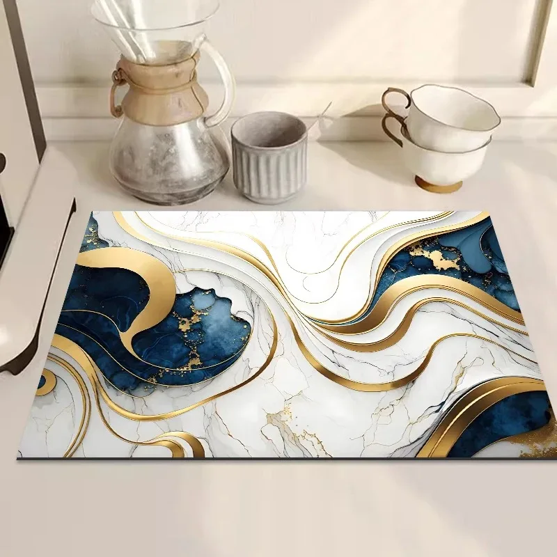 Marble White Dish Drying Mat for Kitchen Golden Grey Marble Dishes Pad Dish Drainer Rack Mats Absorbent Fast Dry Kitchen