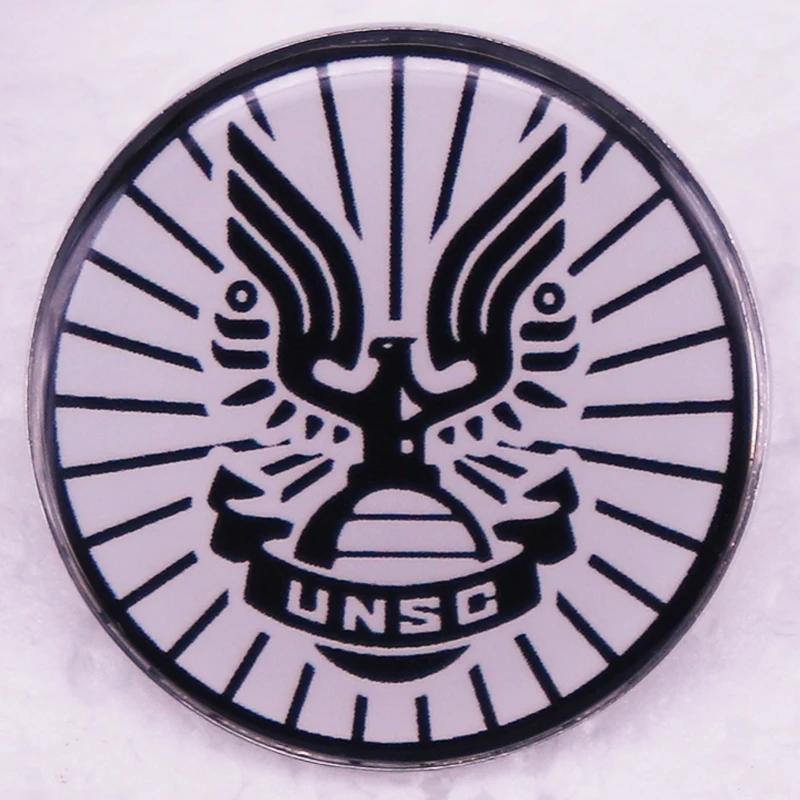 Pin esmaltado con logotipo de Halo UNSC, broche de comando espacial de las Naciones Unidas, insignia de Metal, accesorios de joyería