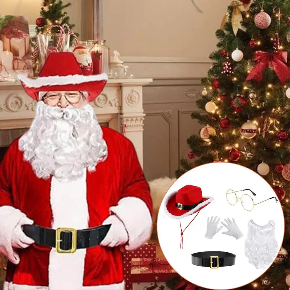 Christmas Hat Beard Set Festive Santa Claus Costume Accessories Set for Holiday Parties Hat Gloves Beard for Women for Christmas