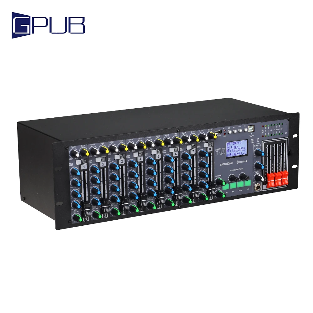 

XTUGA PFB-8 8 Channel 300W*4 Professional Stage Bar Pub Dj Digital Audio Signal Processor Mixing Console Mixer With Screen