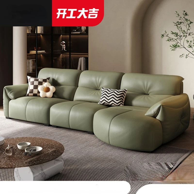 

Italian minimalist leather sofa, cowhide living room, simple modern luxury leather sofa