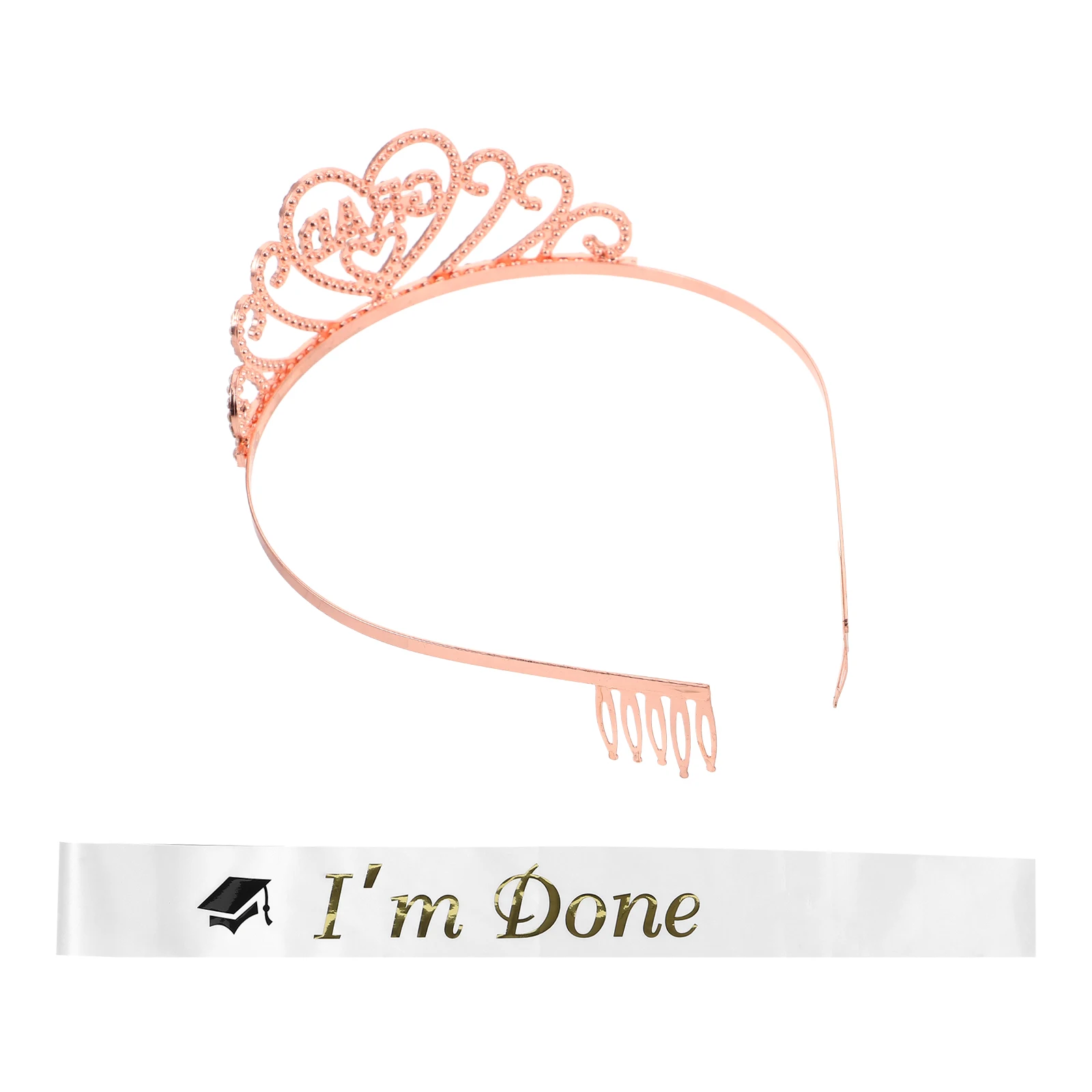 

1 set 1 Set Graduation Crown Alloy Rhinestone Princess Tiara Satin Sash Party Accessories Costume Decor Headband Crown Sash Set