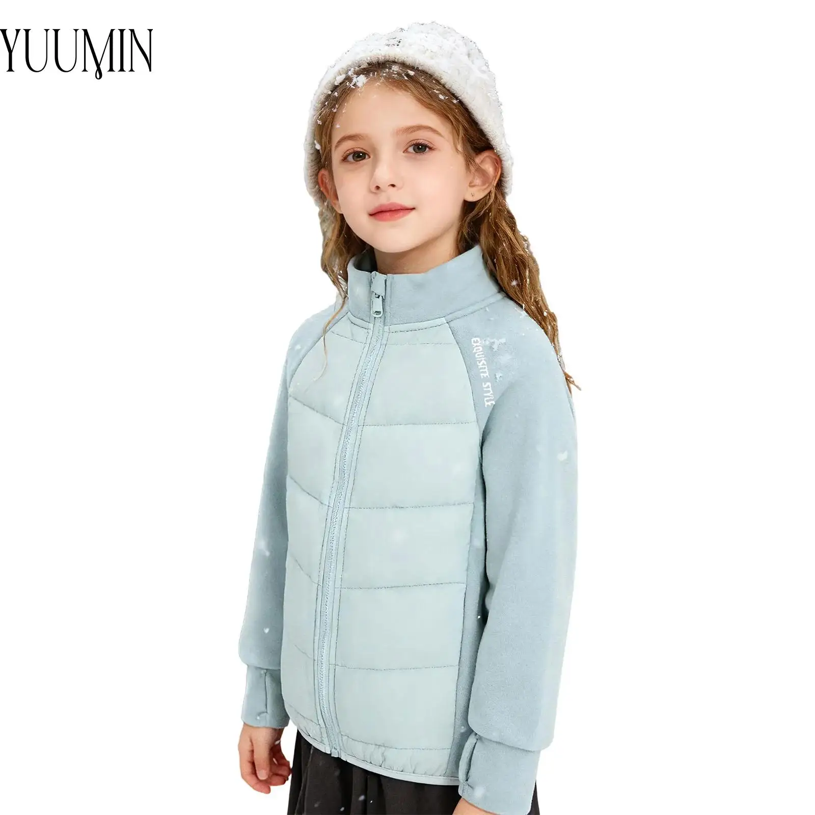 

Kids Boys Girls Puffer Jacket Fashion Warm-up Long Sleeves Thumbholes Zipper Down Coat with Pockets for Skiing Outdoor Sports